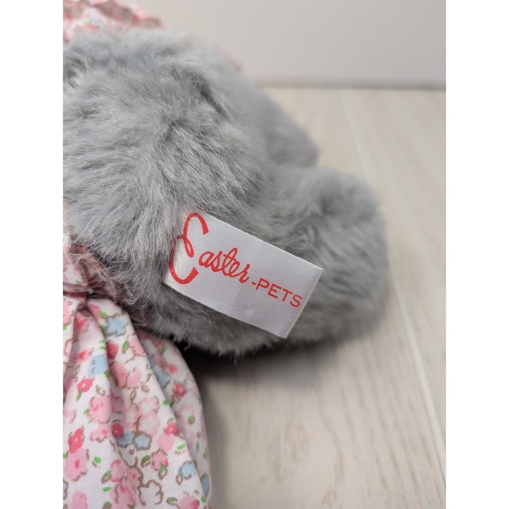 Easter Pets Grey Bunny Plush Stuffed Animal Pink Floral Dress vintage - Picture 6 of 9